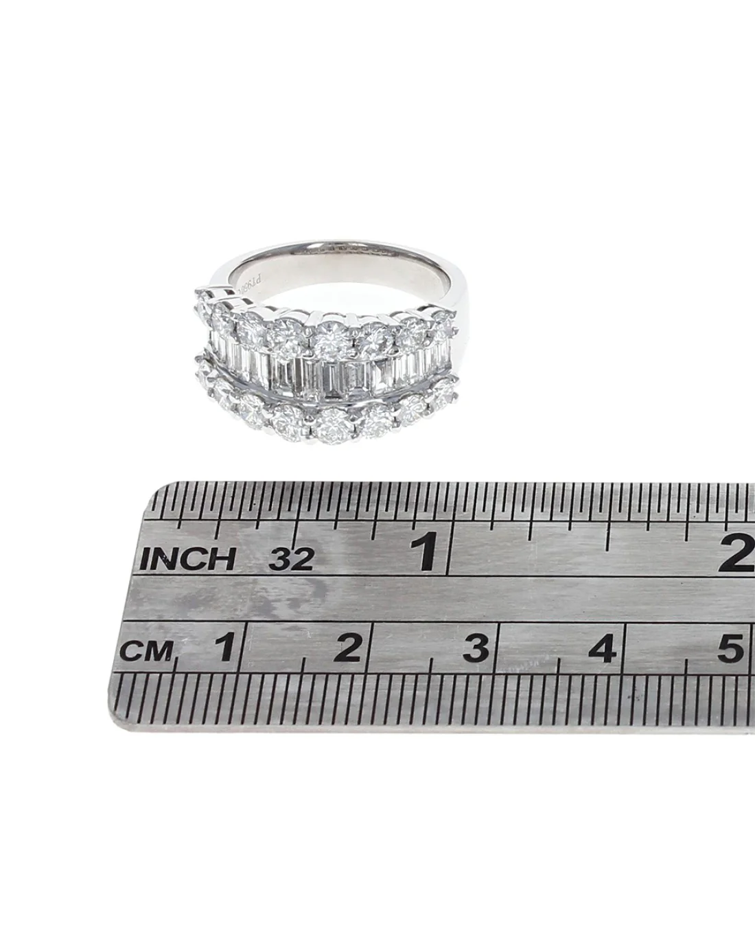 3 Row Alternating Round and Baguette Diamond Ring in Platinum - Image 3