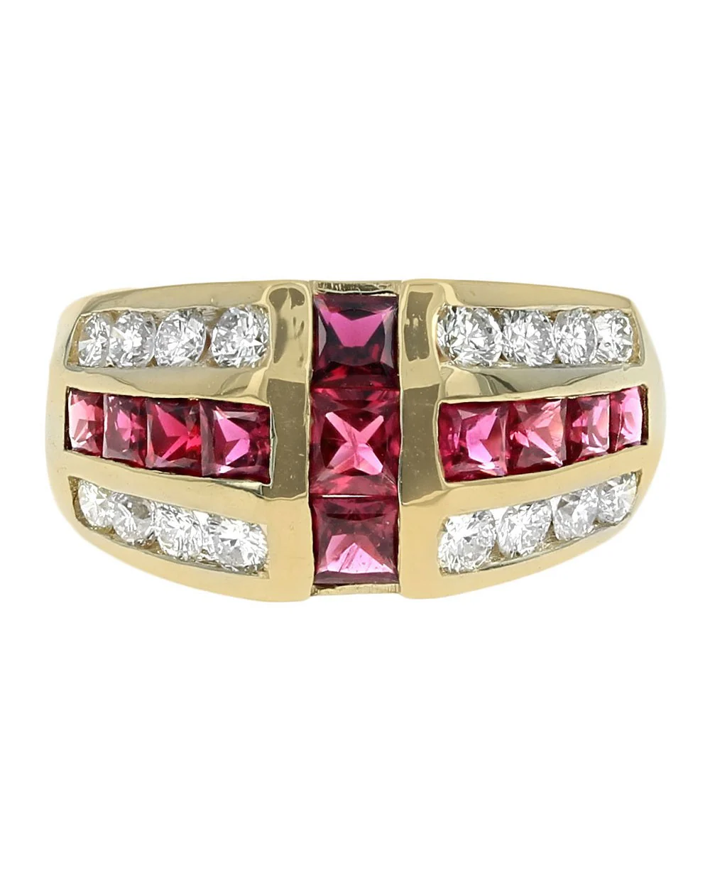 3 Row Alternating Ruby and Diamond Ring - Image 2
