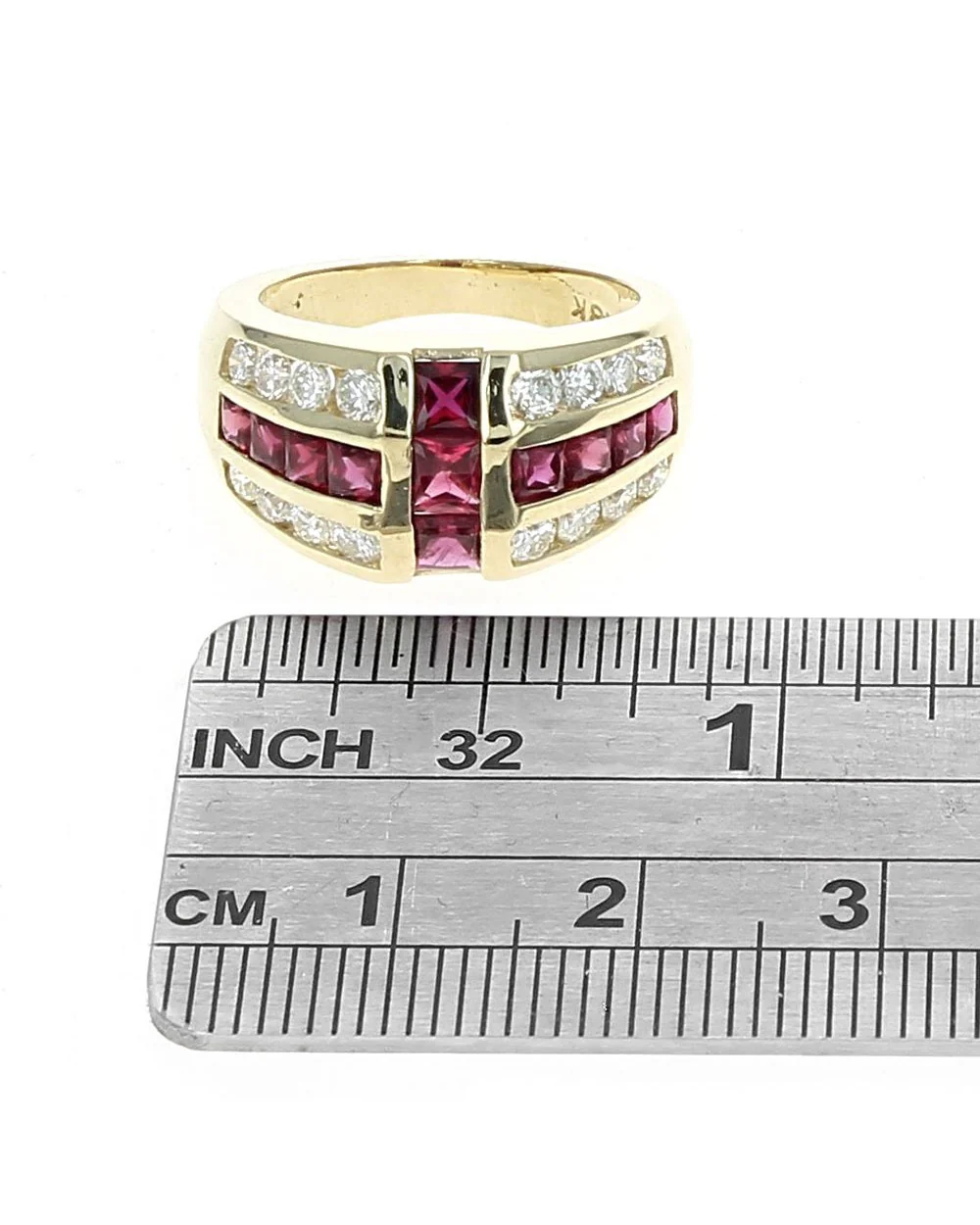 3 Row Alternating Ruby and Diamond Ring - Image 3