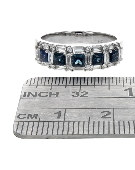 3 Row Alternating Sapphire and Diamond Tapered Band - Image 3