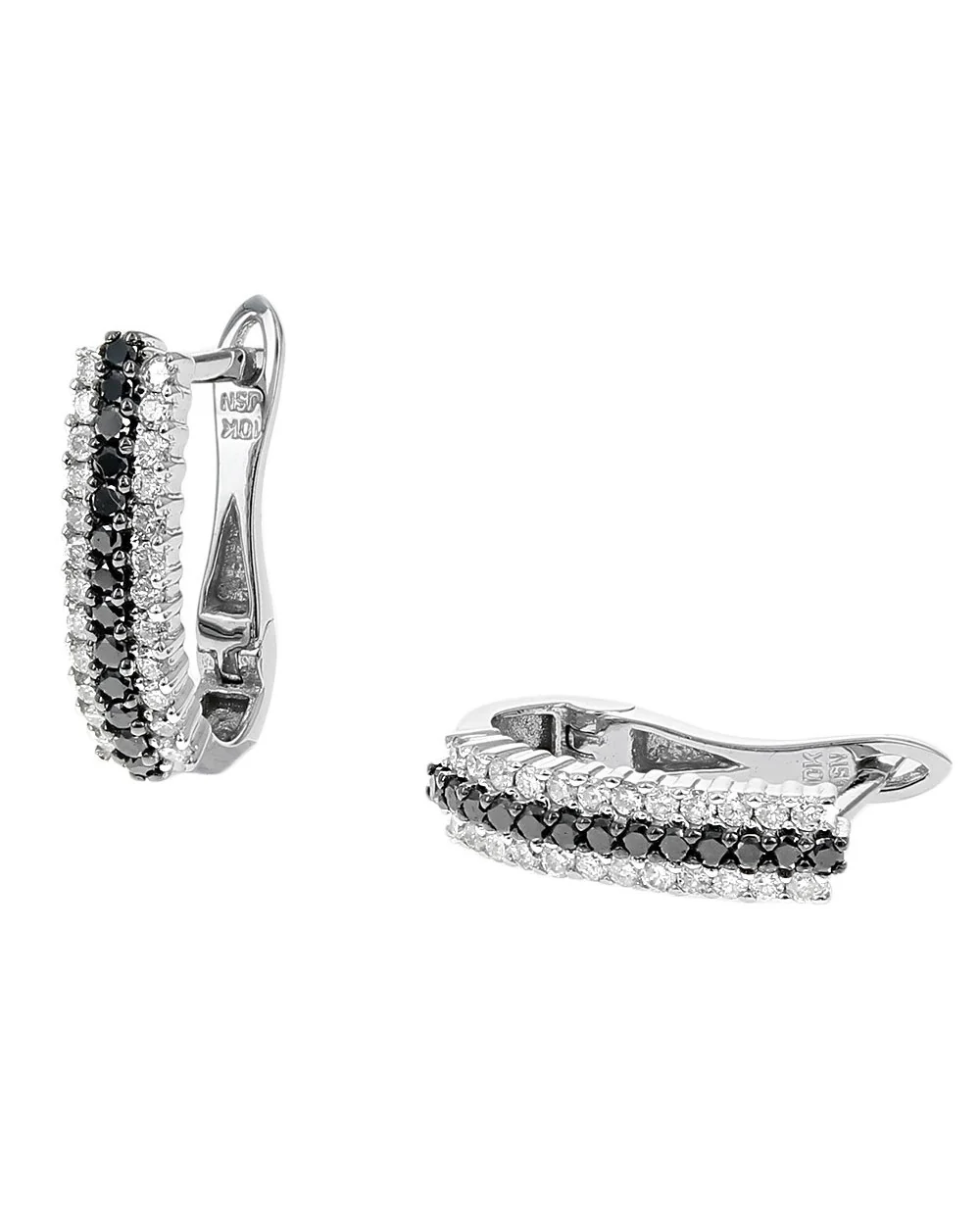 3 Row Alternating White and Black Diamond Earrings - Image 2