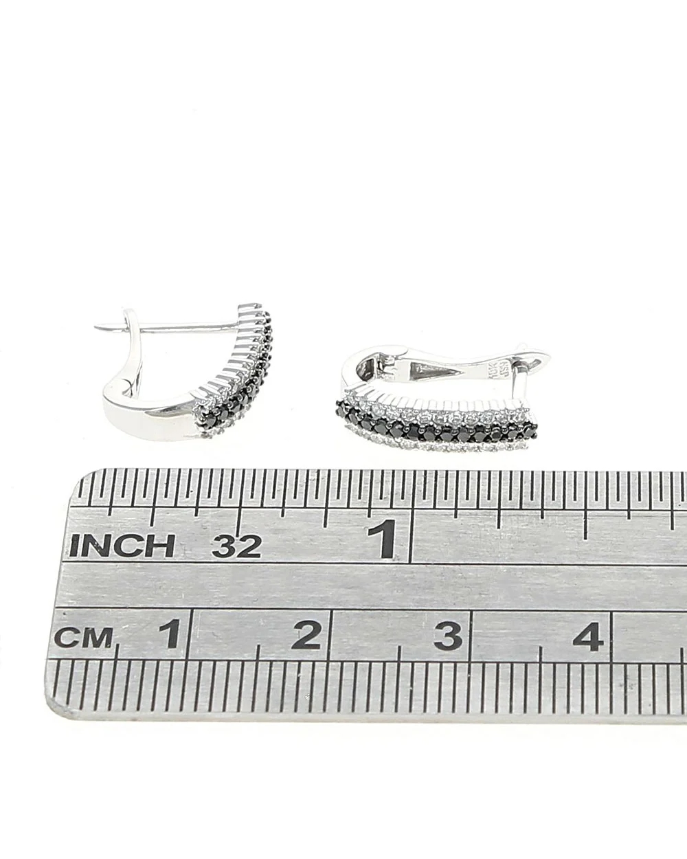 3 Row Alternating White and Black Diamond Earrings - Image 3