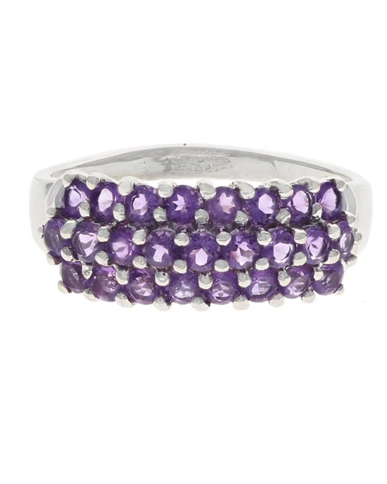 3 Row Amethyst Ring in White Gold - Image 2