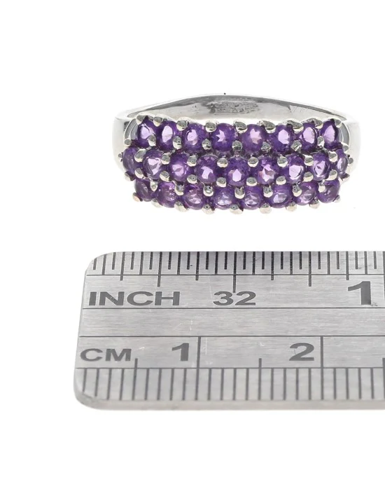 3 Row Amethyst Ring in White Gold - Image 3