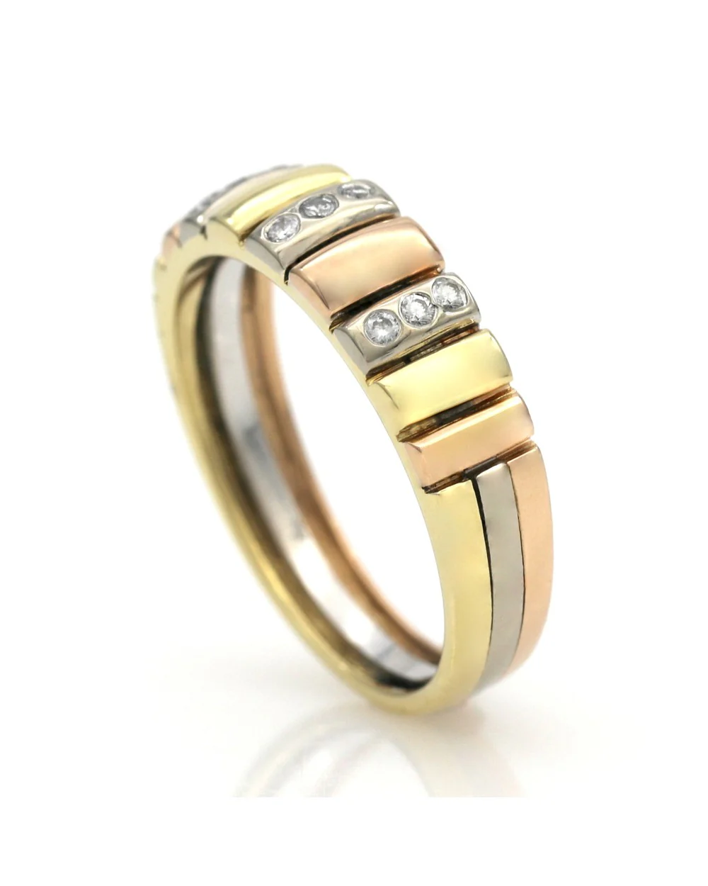 3 Row Diamond Band in Tri Color Gold - Image 2