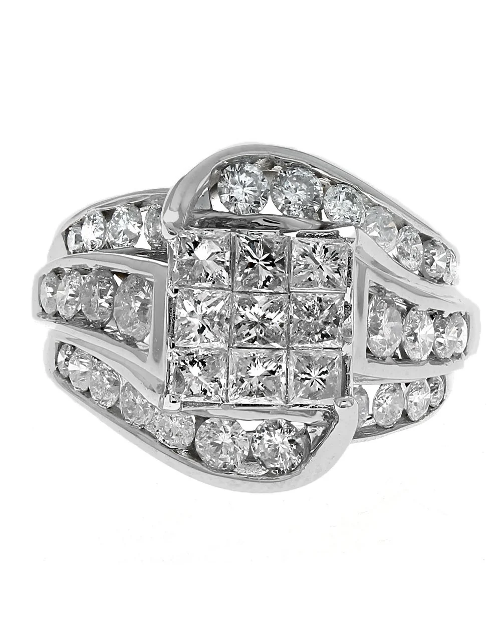 3 Row Diamond Bypass Ring in White Gold - Image 2