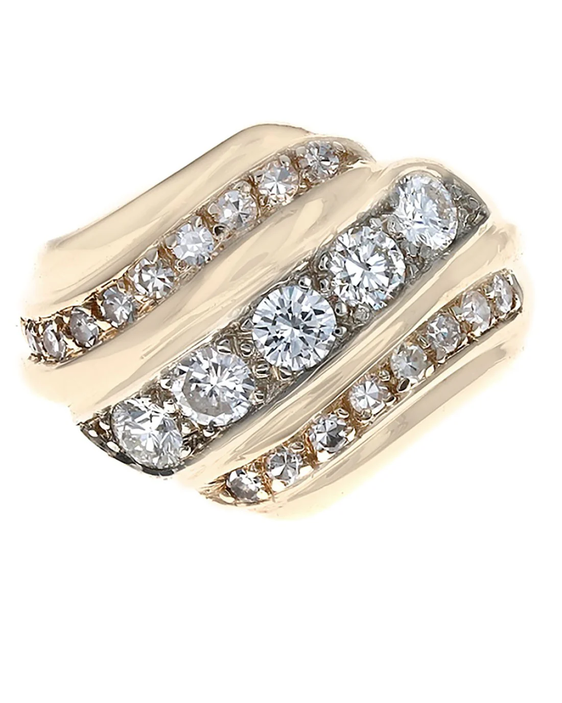 3 Row Diamond Bypass Ring in Yellow Gold - Image 2
