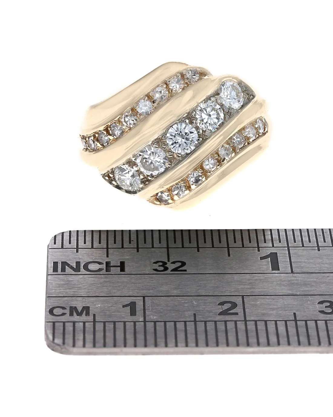 3 Row Diamond Bypass Ring in Yellow Gold - Image 3