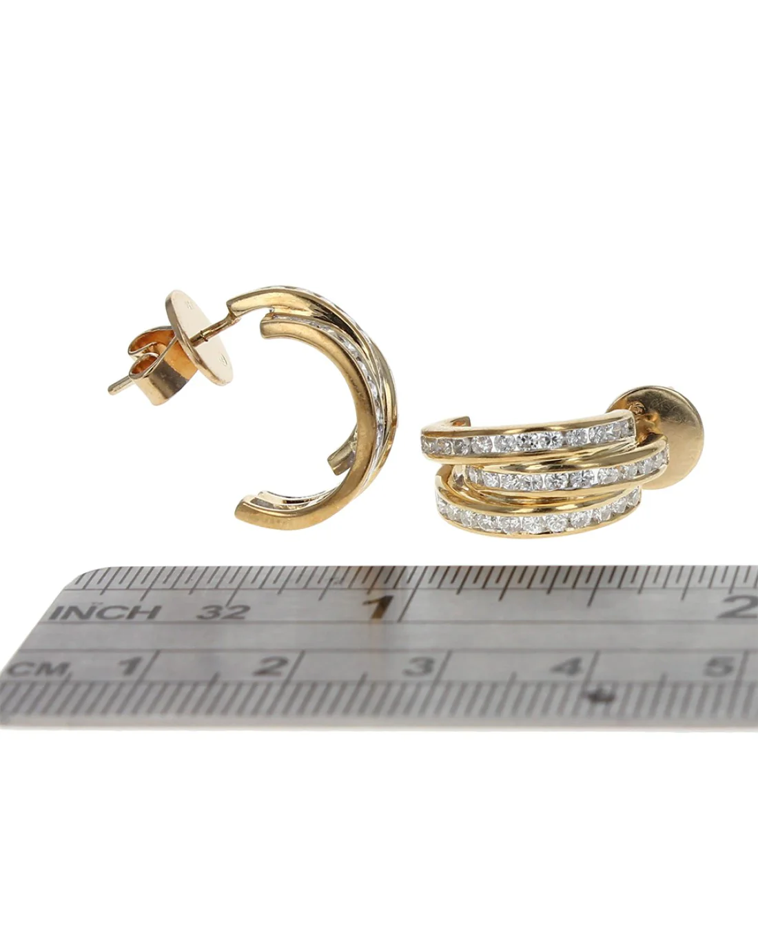 3 Row Diamond Curved Earrings - Image 3