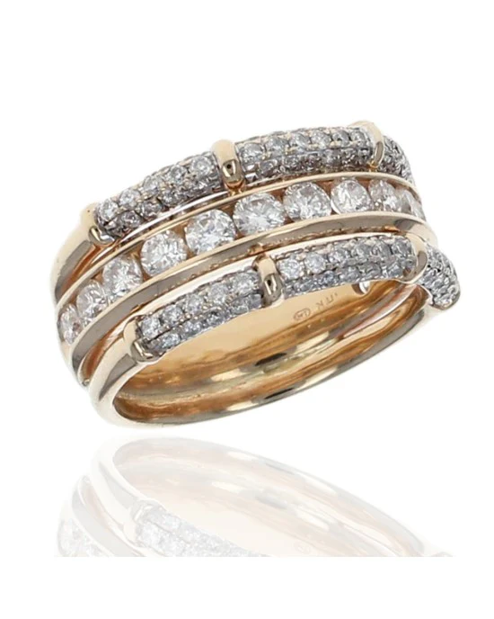 3 Row Diamond Grooved Band Ring