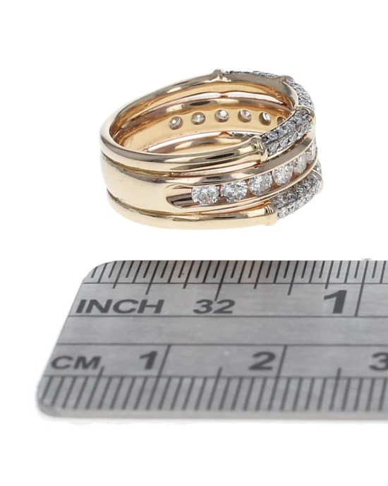 3 Row Diamond Grooved Band Ring - Image 3