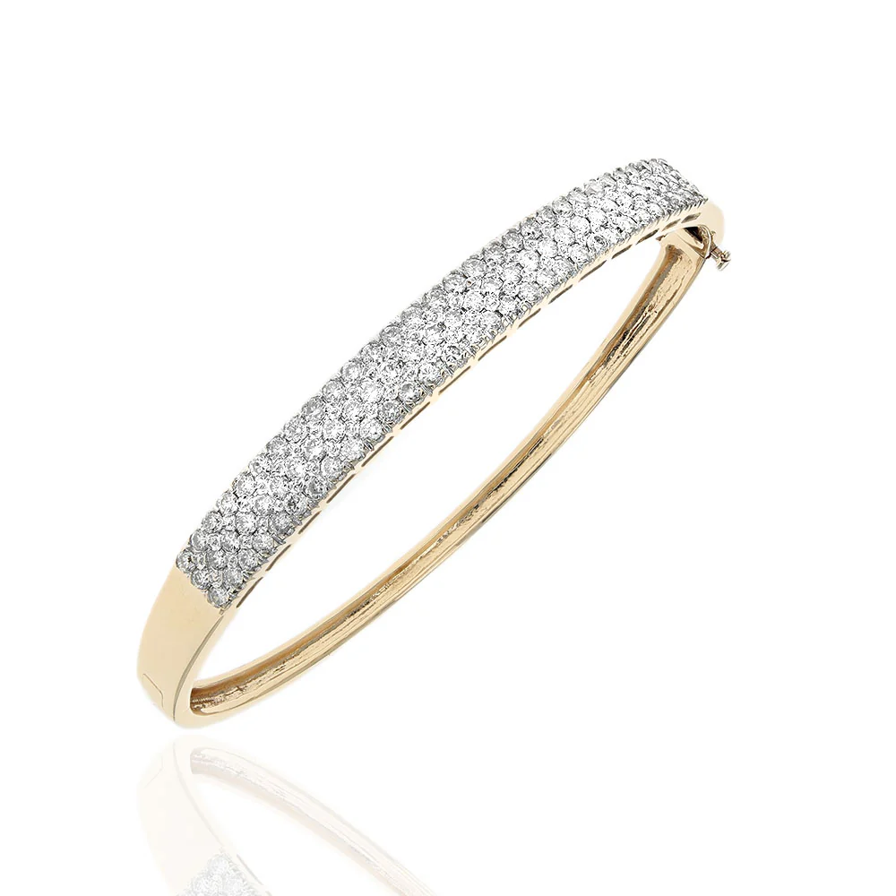 3 Row Diamond Pave Hinged Bangle Bracelet