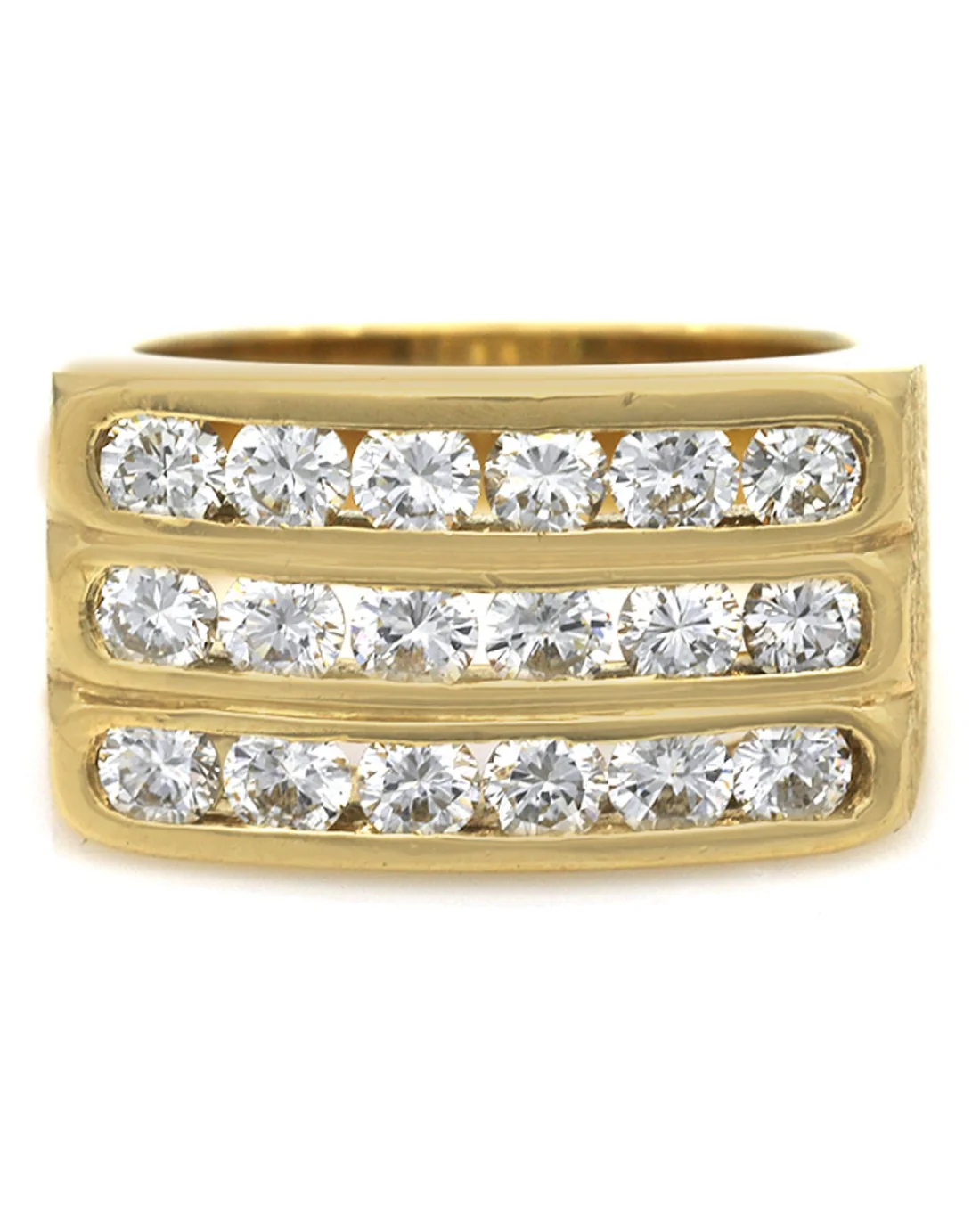 3 Row Diamond Ring in Yellow Gold - Image 2