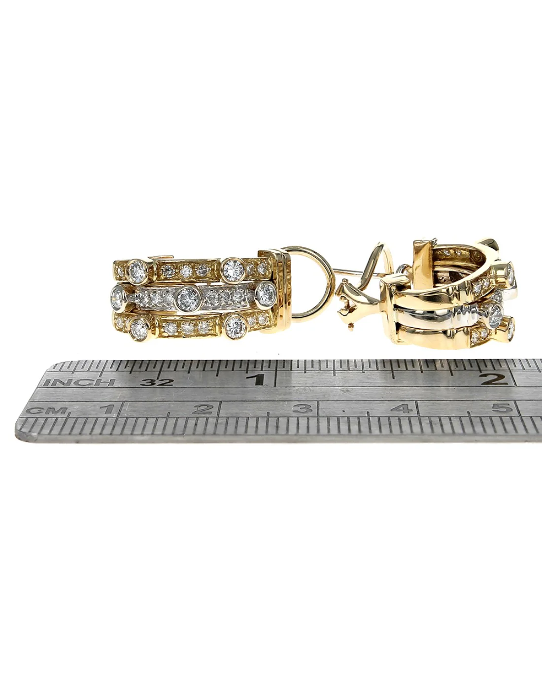 3 Row Diamond Station and Diamond Pave Curved Earrings - Image 3
