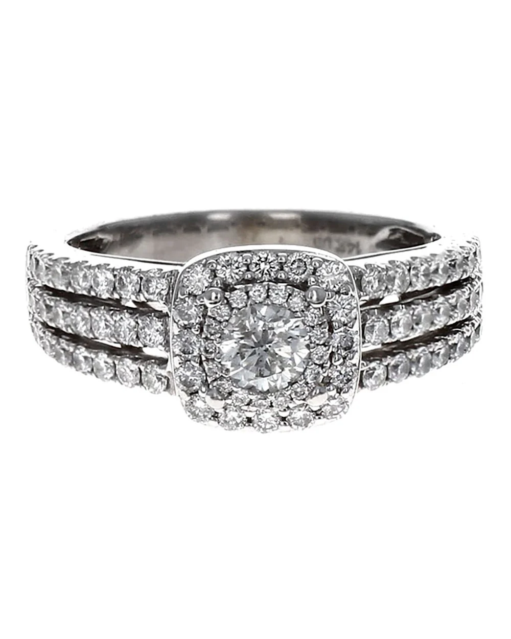 3 Row Double Halo Diamond Ring in White Gold - Image 2