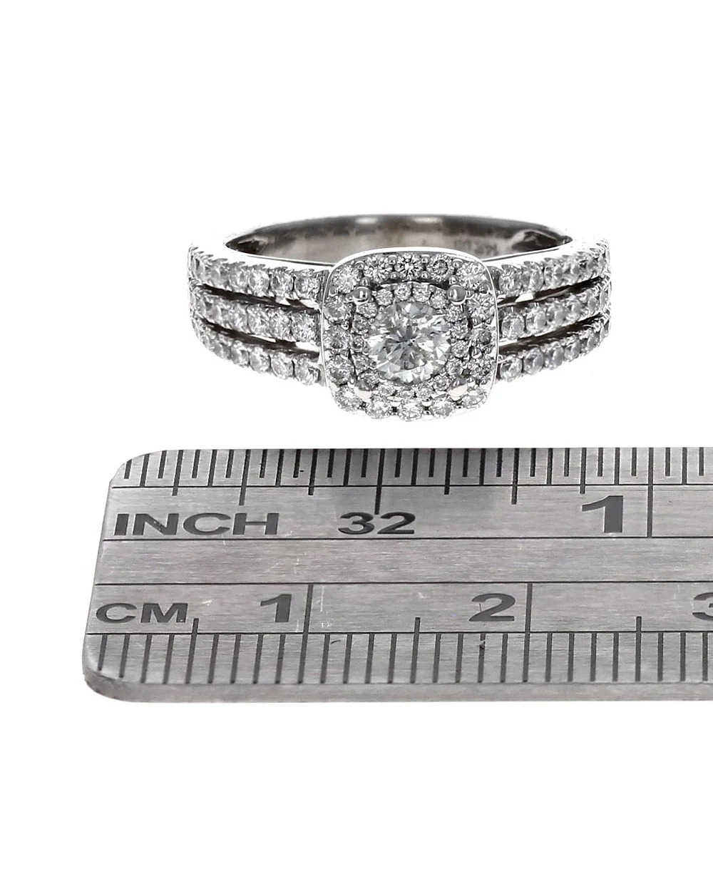 3 Row Double Halo Diamond Ring in White Gold - Image 3
