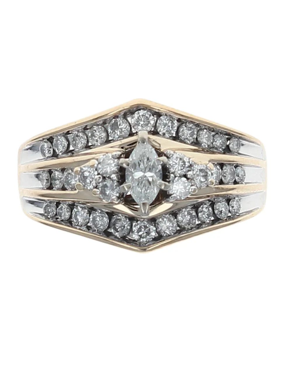 3 Row Marquise and Round Diamond Chevron Ring - Image 2