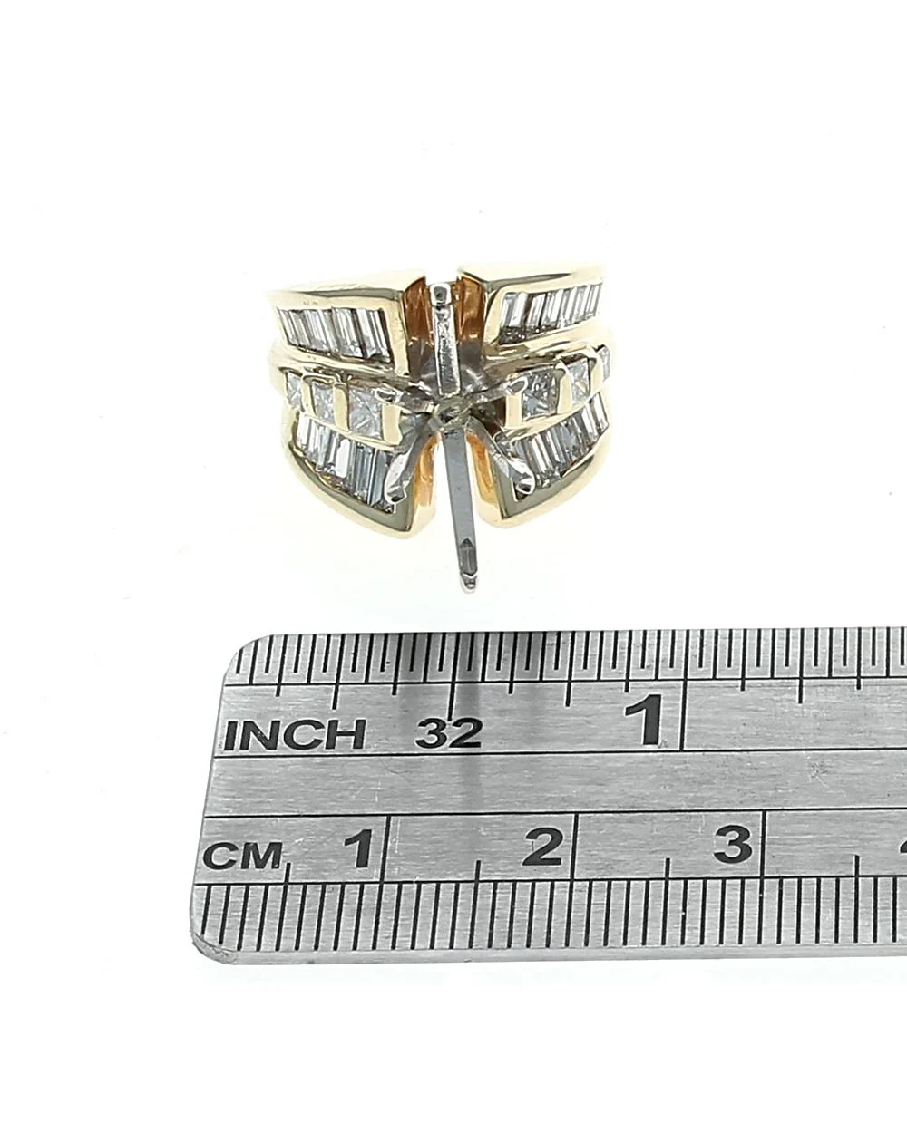 3 Row Princess Cut and Baguette Diamond Mounting in White and Yellow Gold - Image 3