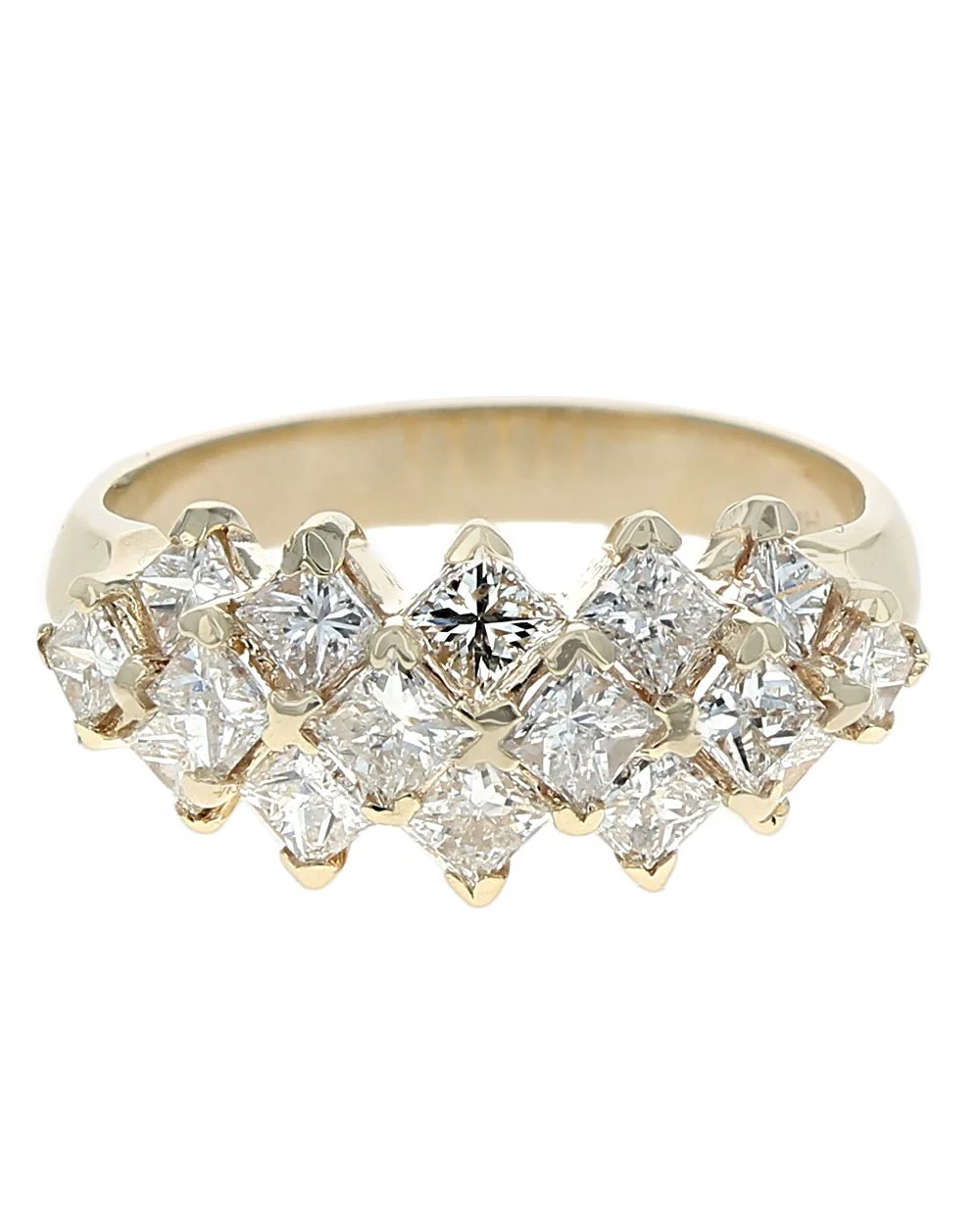 3 Row Princess Cut Ring in Yellow Gold - Image 2