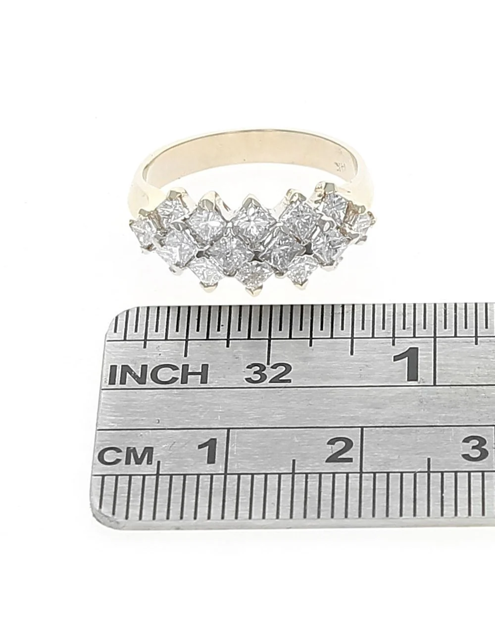 3 Row Princess Cut Ring in Yellow Gold - Image 3