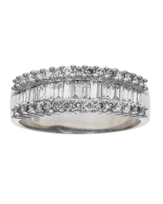 3 Row Round and Baguette Diamond Tapered Band - Image 2