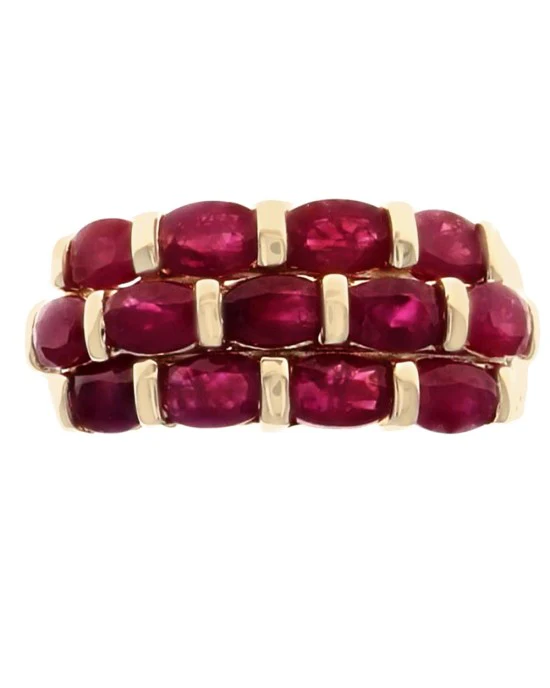 3 Row Ruby Tapered Ring in Yellow Gold - Image 2