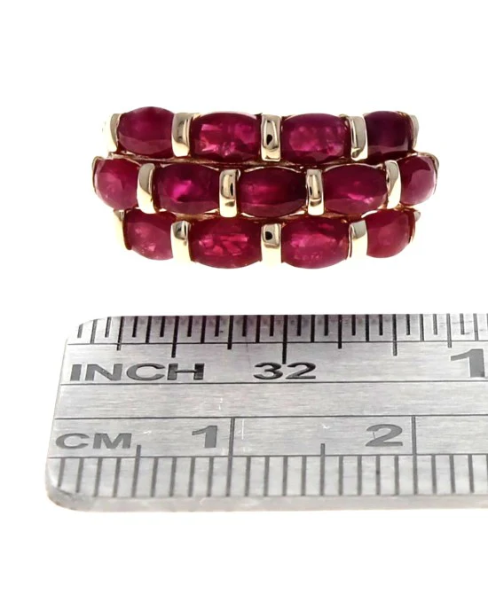 3 Row Ruby Tapered Ring in Yellow Gold - Image 3