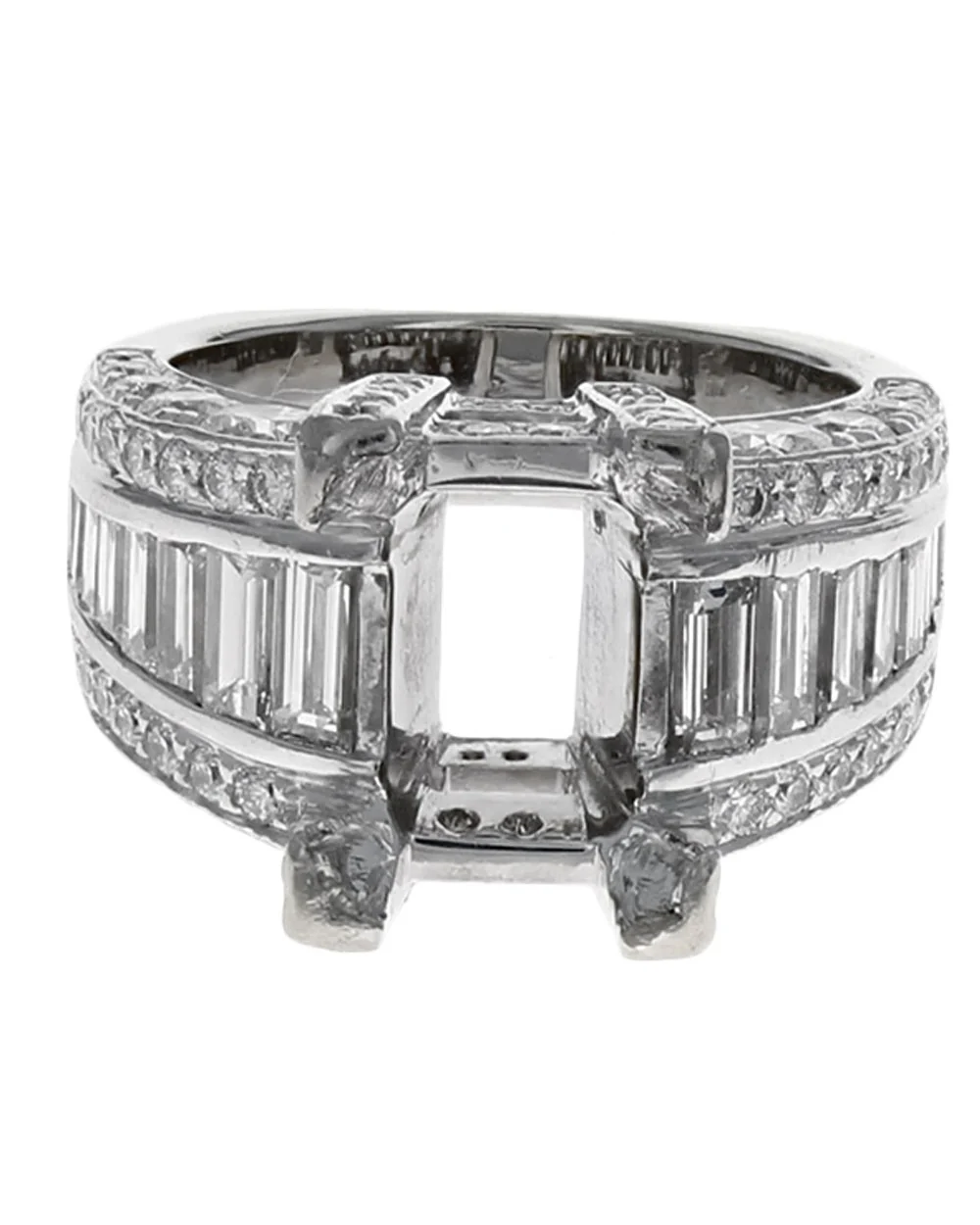 3-Sided 3-Row Diamond Semi-Mounting in White Gold - Image 2