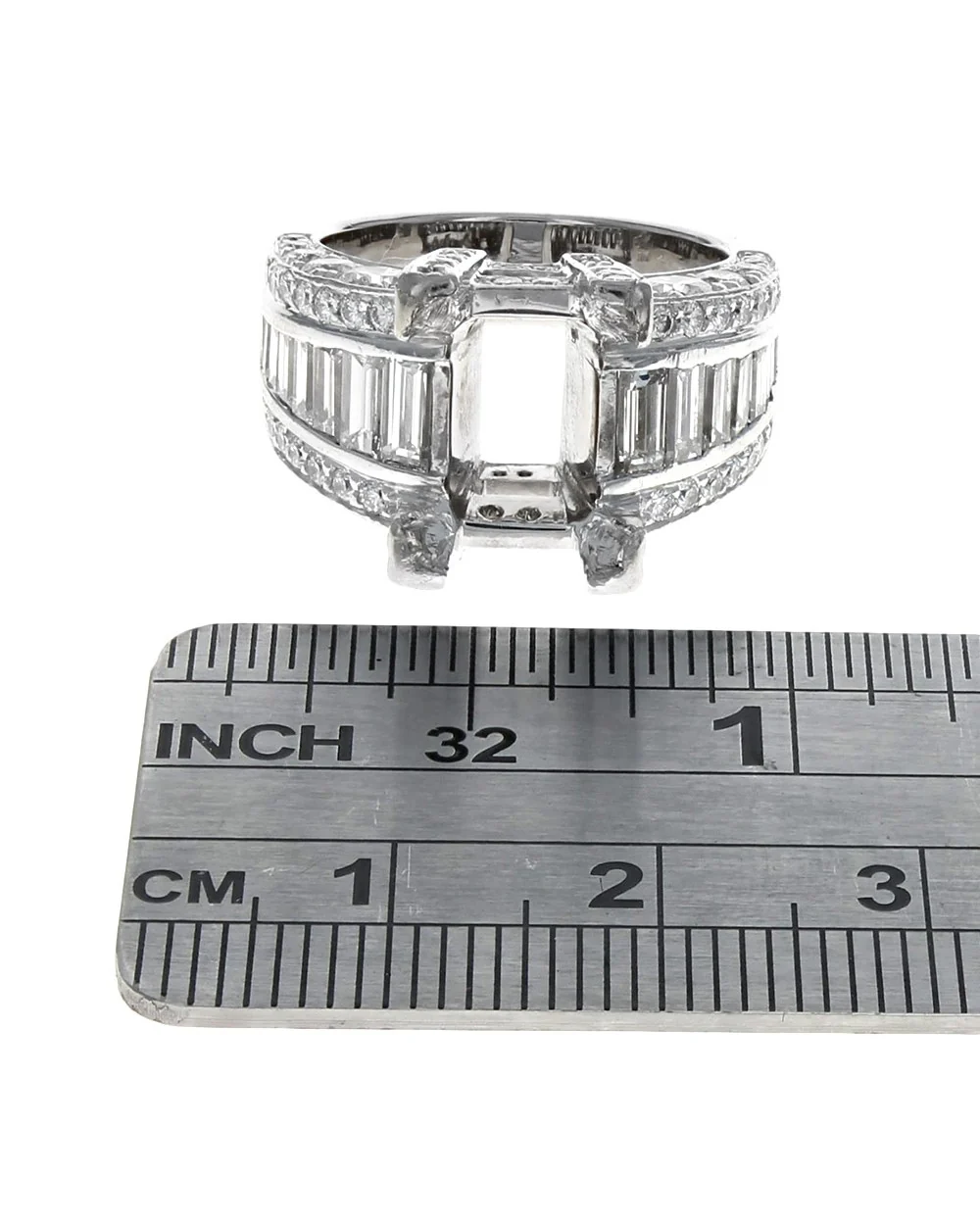 3-Sided 3-Row Diamond Semi-Mounting in White Gold - Image 3