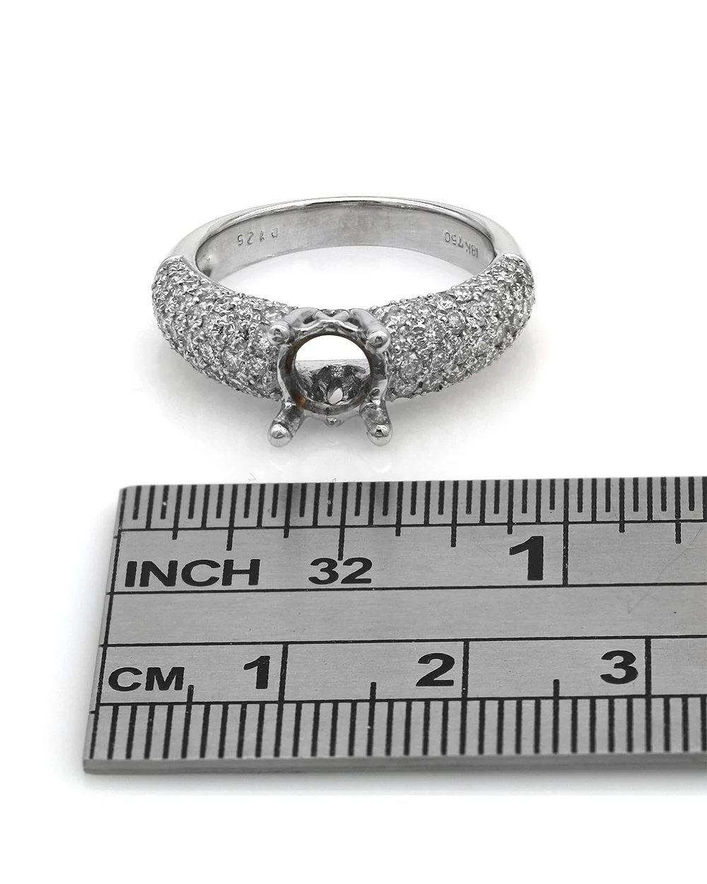 3 Sided Diamond Pave Semi Mount in White Gold - Image 3