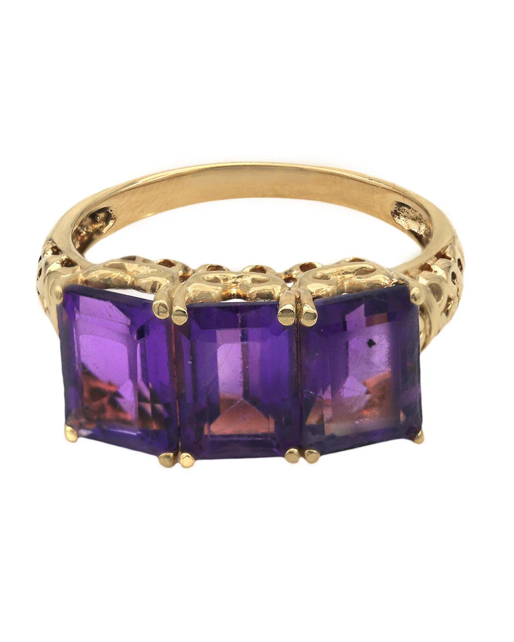 3 Stone Amethyst Ring in Yellow Gold - Image 2