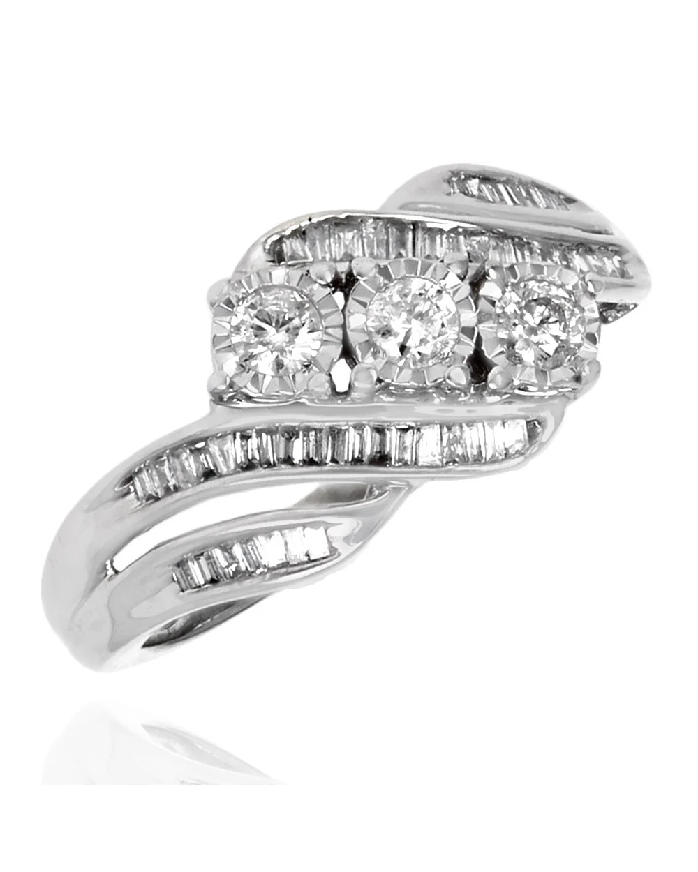 3-Stone Diamond Bypass Ring in White Gold