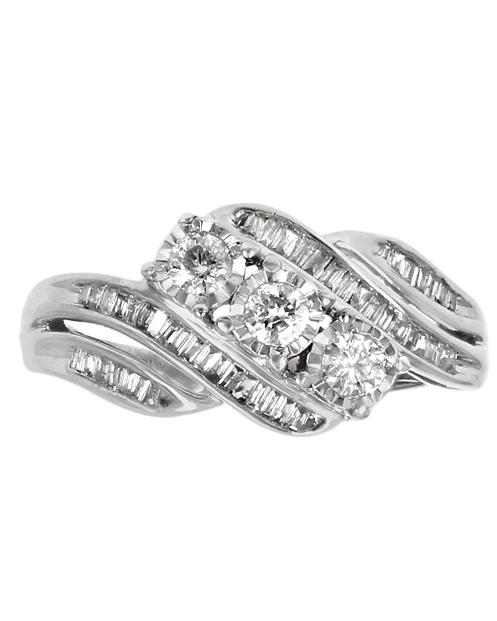 3-Stone Diamond Bypass Ring in White Gold - Image 2