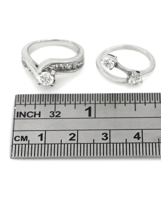 3 Stone Diamond Bypass Wedding Set in White Gold - Image 3