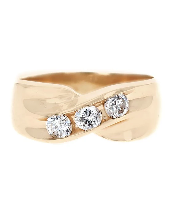 3 Stone Diamond Crossover Ring in Yellow Gold - Image 2