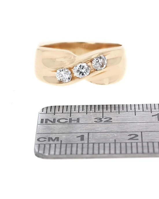 3 Stone Diamond Crossover Ring in Yellow Gold - Image 3