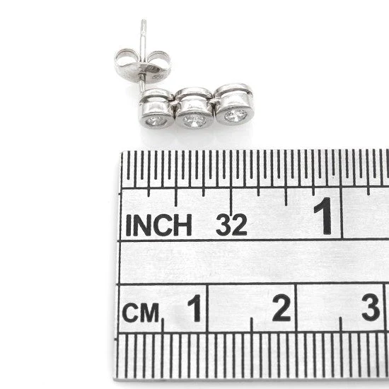 14K White Gold 3 Stone Diamond Drop Earrings - Image 3