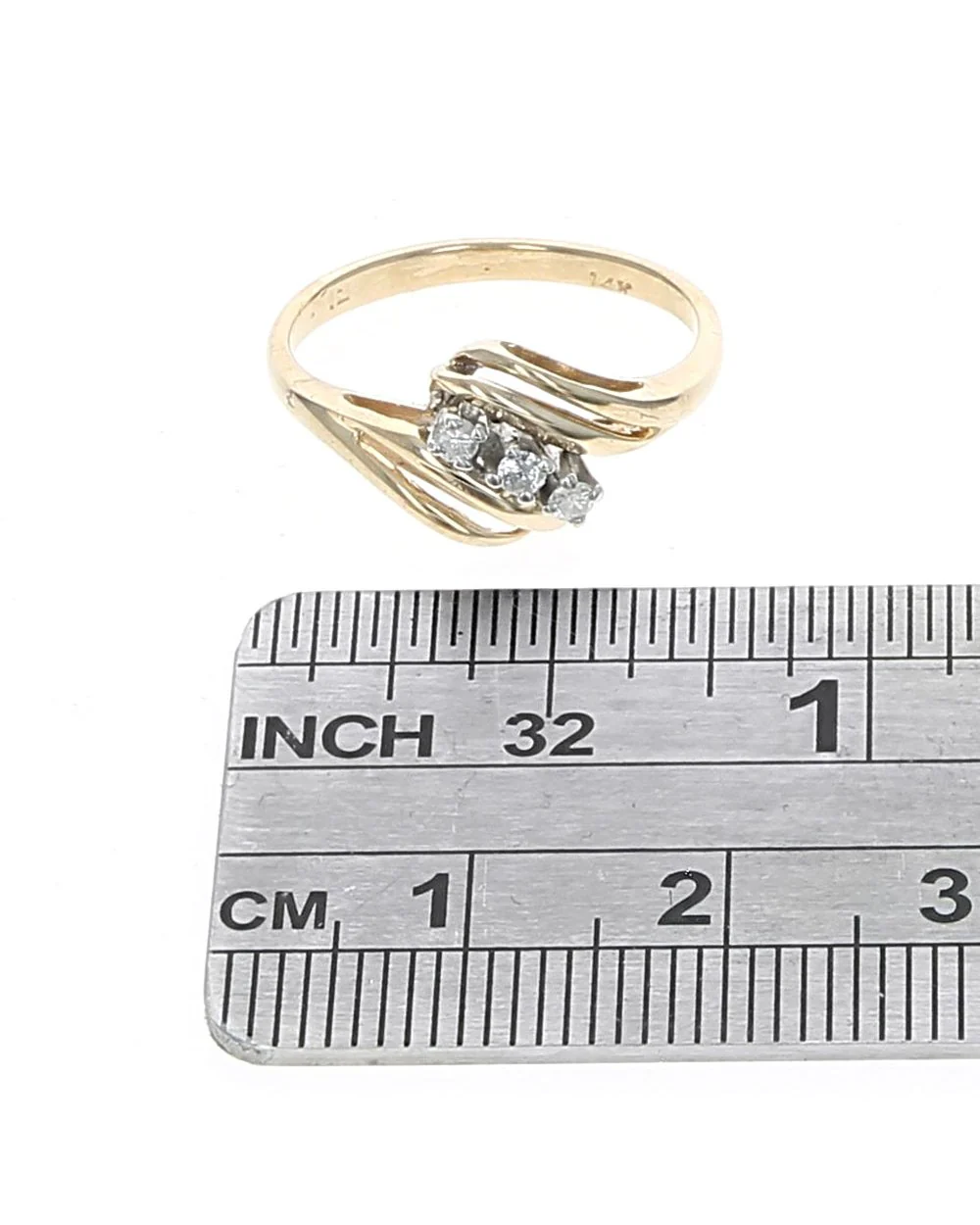 3 Stone Diamond Open Cut Bypass Ring in White and Yellow Gold - Image 3