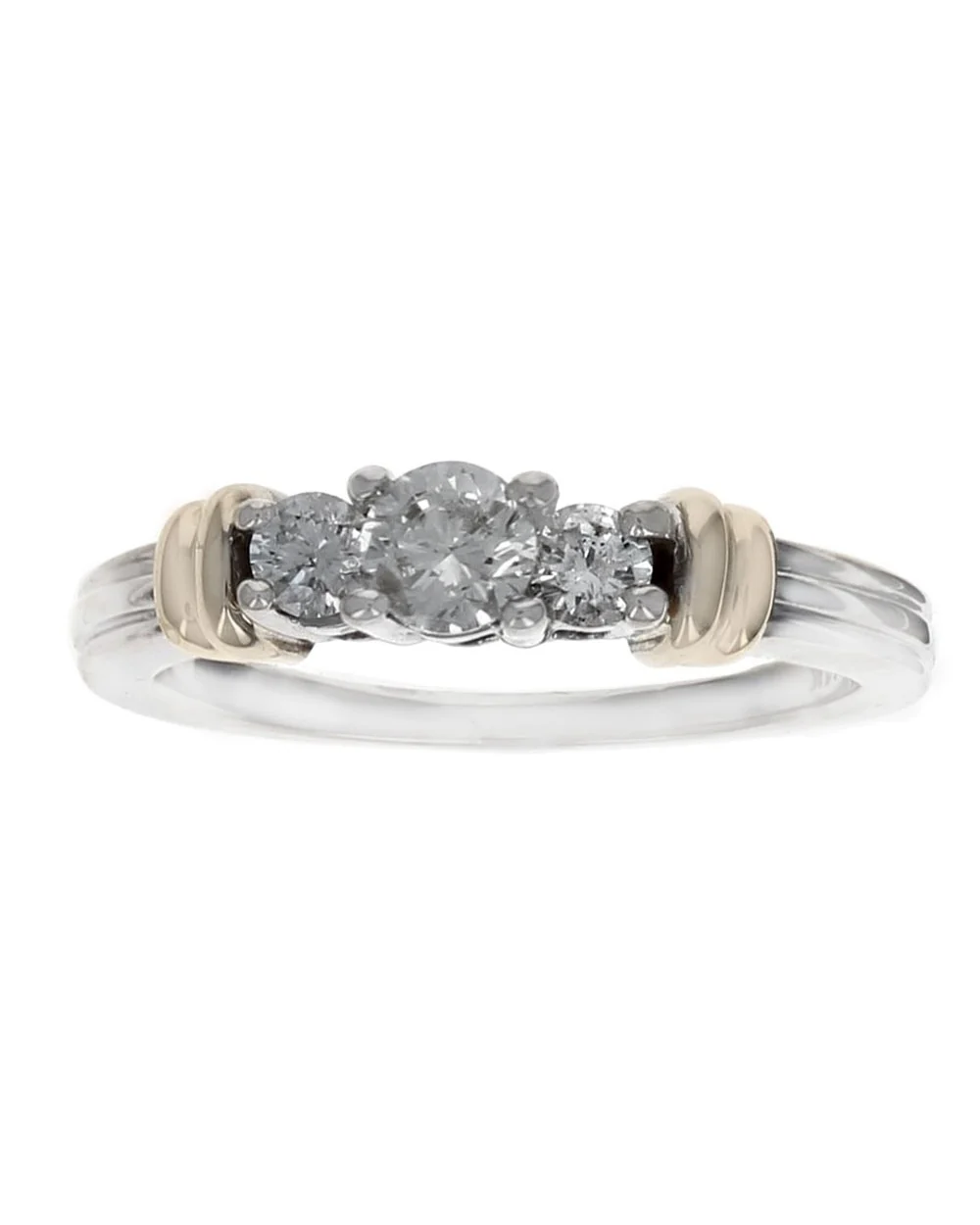 3 Stone Diamond Ring in 2 Tone Gold - Image 2