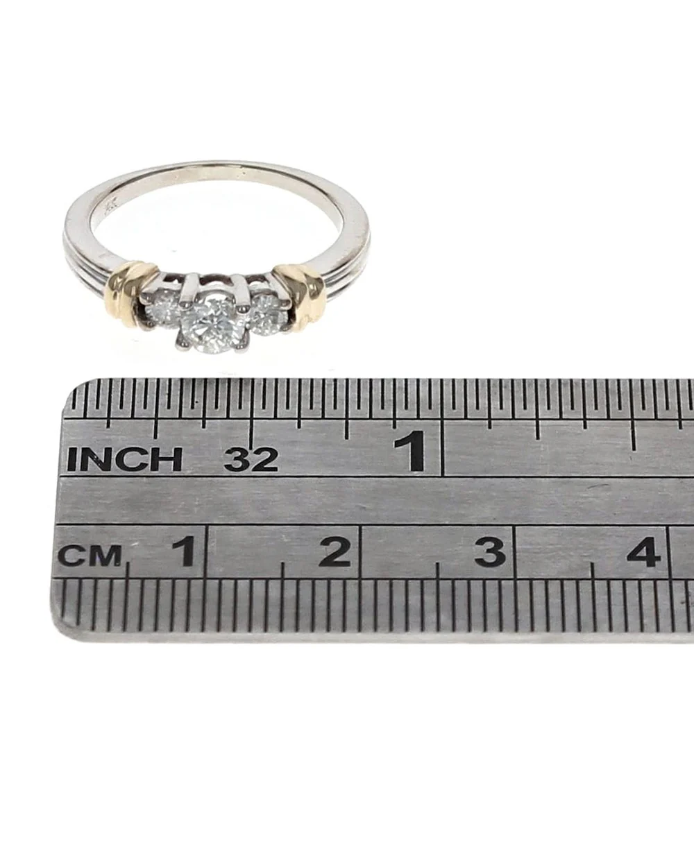 3 Stone Diamond Ring in 2 Tone Gold - Image 3