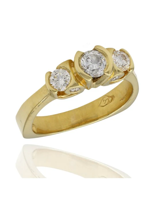 3 Stone Diamond Ring with Diamond Accent in Gold