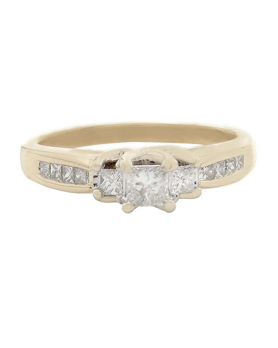 3 Stone Princess Diamond Ring with Diamond Side Accents - Image 2