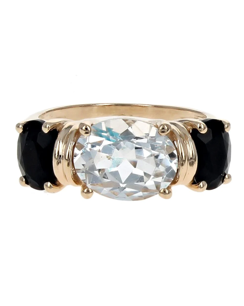 3 Stone White Topaz and Black Onyx Ring - Image 2