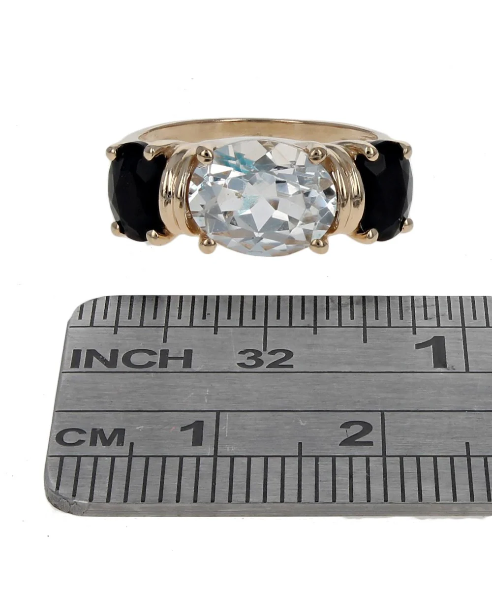 3 Stone White Topaz and Black Onyx Ring - Image 3