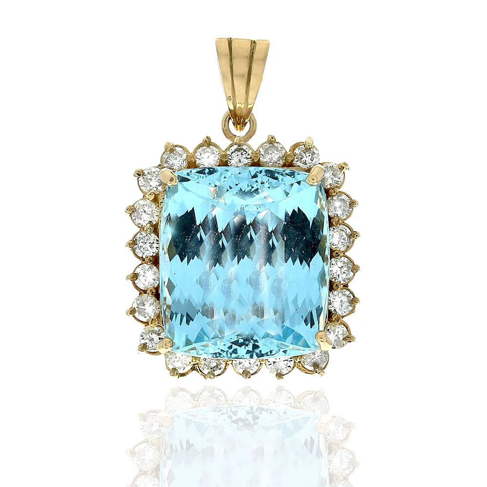 33.16ct Cushion Cut Aquamarine Diamond Halo Pendant