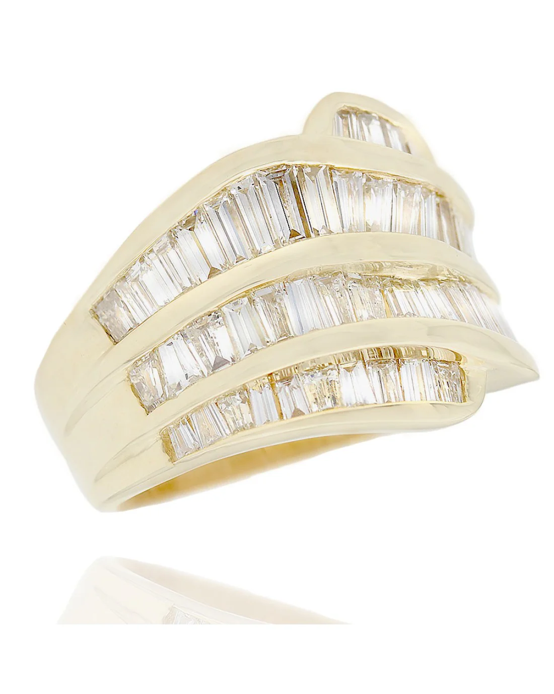 4 Row Baguette Diamond Bypass Ring
