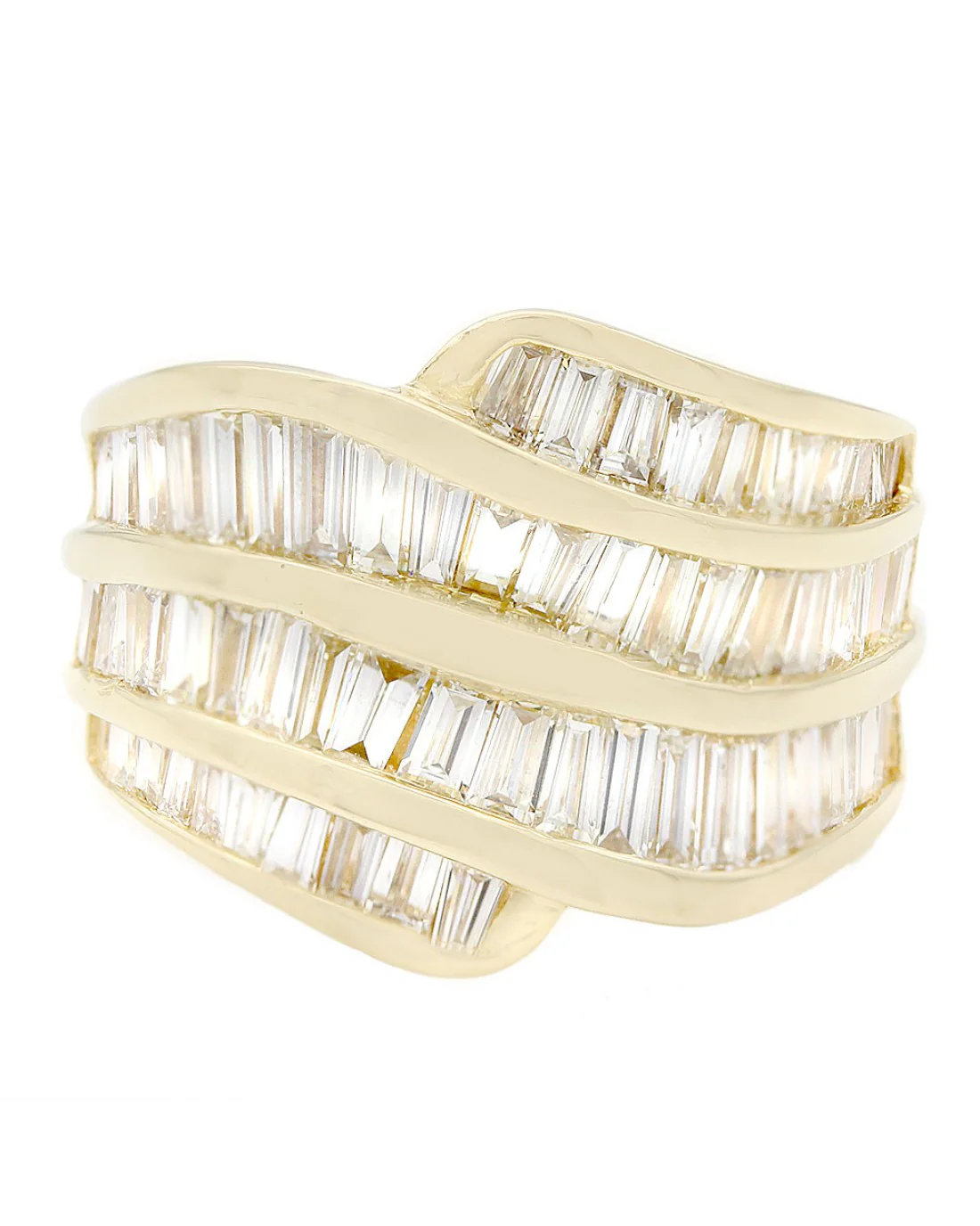4 Row Baguette Diamond Bypass Ring - Image 2
