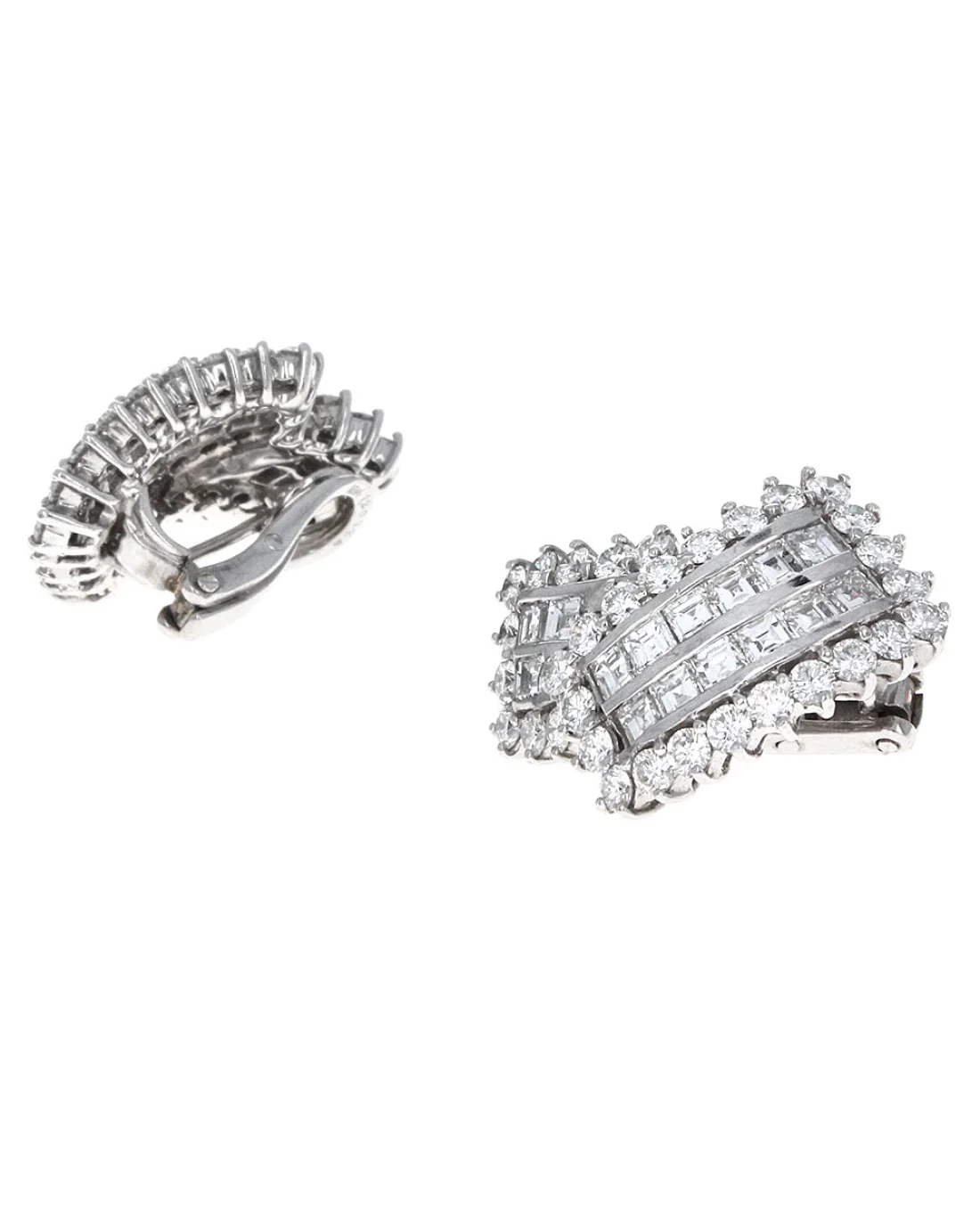 4 Row Princess and Round Diamond Bypass Earrings - Image 2