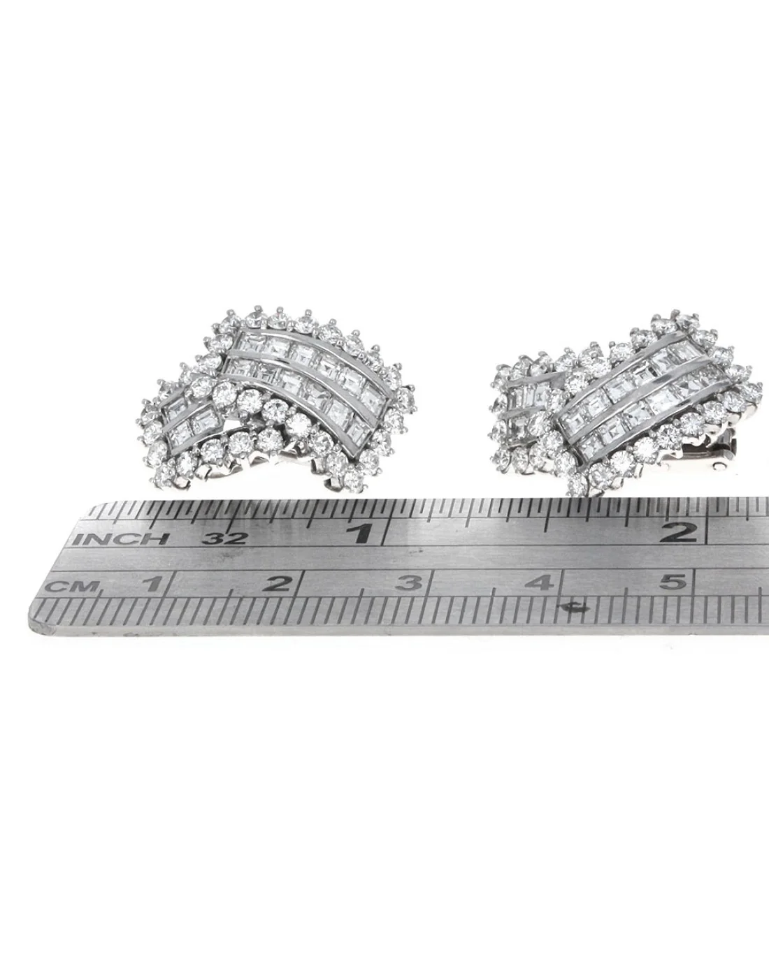 4 Row Princess and Round Diamond Bypass Earrings - Image 3