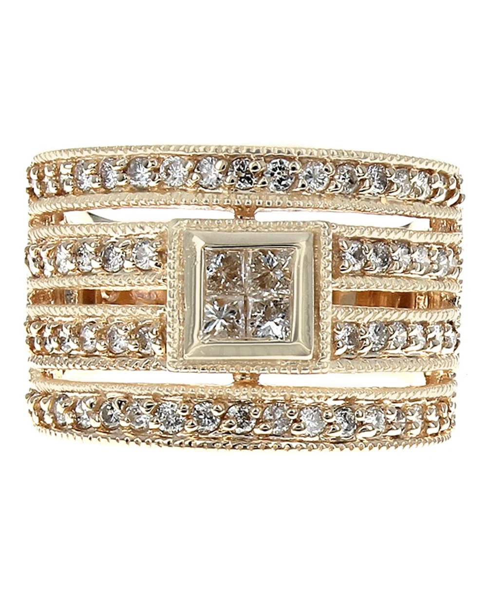 4 Row Round Diamond Band with Princess Diamond Station Center - Image 2